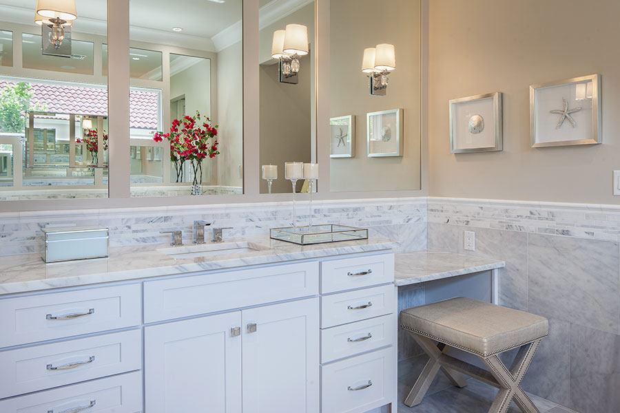 Custom built bathroom make-up vanity in Southwest Florida home | Scholten Construction General Contracting