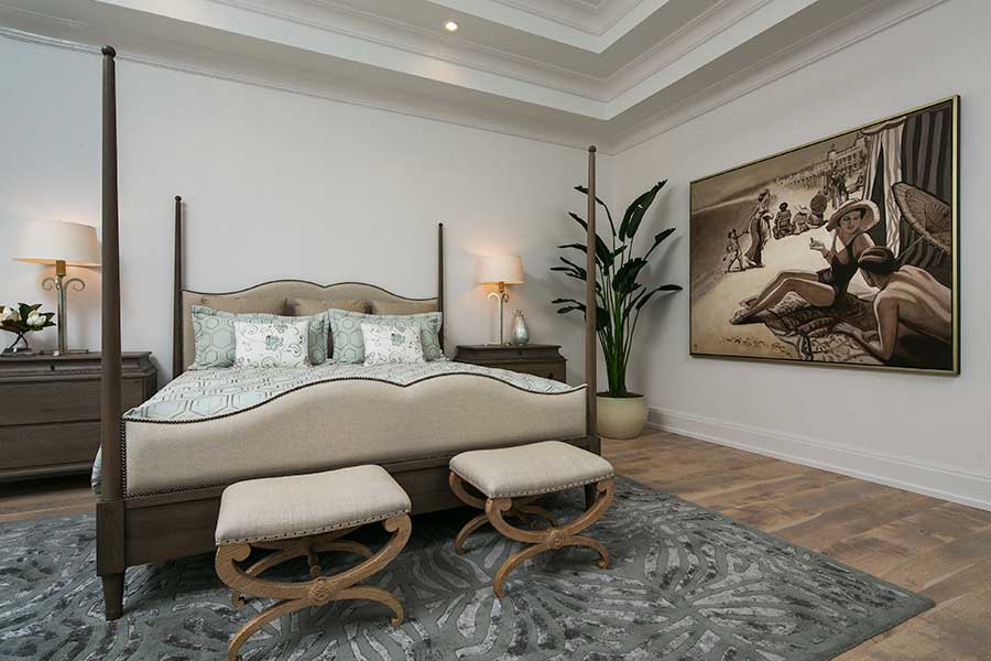 Interior design of master bedroom in Naples, Florida home by Scholten Construction Interior Design Services